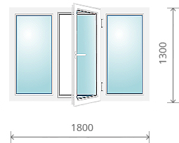 Пластиковое окно (трехстворчатое, с одной поворотно-откидной створкой), 1800x1300 мм