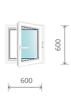 Пластиковое окно (одностворчатое, с поворотно-откидной створкой), 600х600 мм