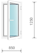 Пластиковое окно (одностворчатое, с поворотно-откидной створкой), 850x1250 мм